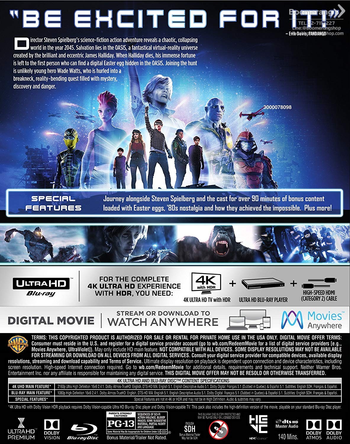 Ready Player One (4K UHD + Blu-ray + Digital Download) (2-Disc Set  Including Over 90 Minutes of Special Features) (Slipcase Packaging + Region  Free + Fully Packaged Import) Price in India 